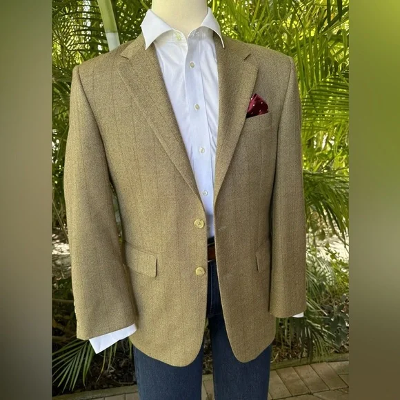 RALPH LAUREN MENS BLAZER SIZE 40 GOLD TAN HERRINGBONE SPORT COAT SUIT JACKET